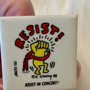 Keith Haring Extremely Rare “Resist” Pin - Yellow and Red Collector’s item